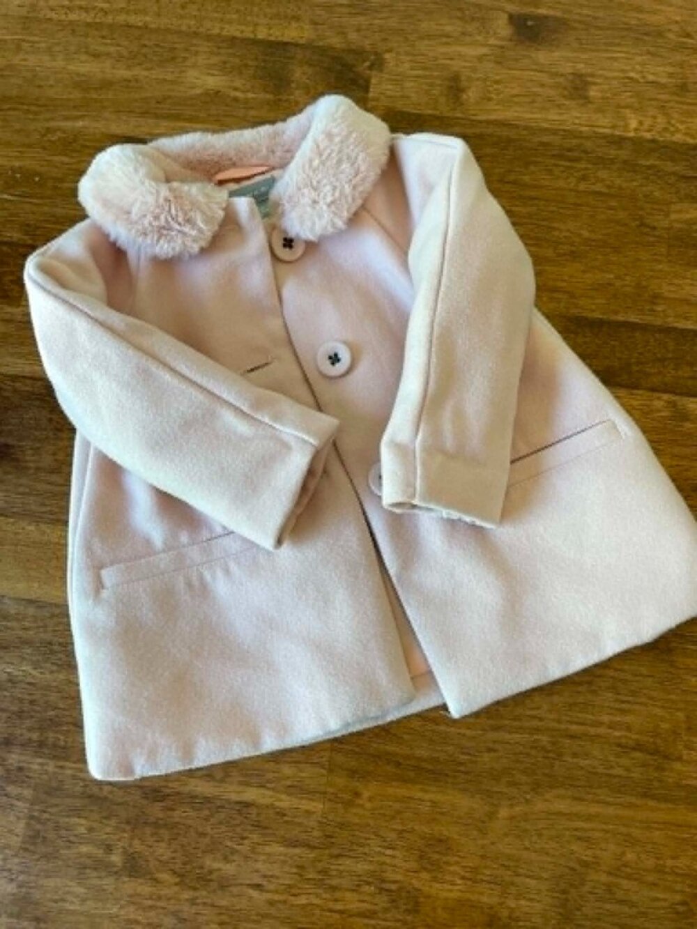 Tahari Girls 12 Month Pink Peacoat Faux Fur Collar Dress Coat - Picture 5 of 6